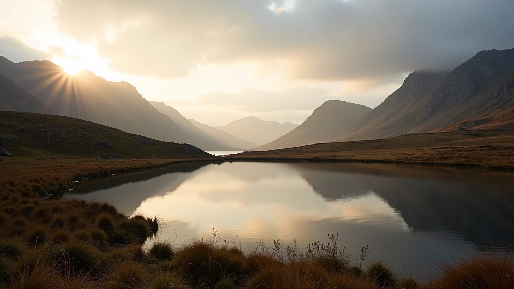 Stunning view of Connemara mountains overlooking a serene lake surrounded by natural Irish landscape